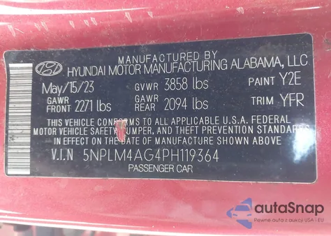 2023 Hyundai Elantra Sel z USA, uszkodzony, nr VIN 5NPLM4AG4PH119364